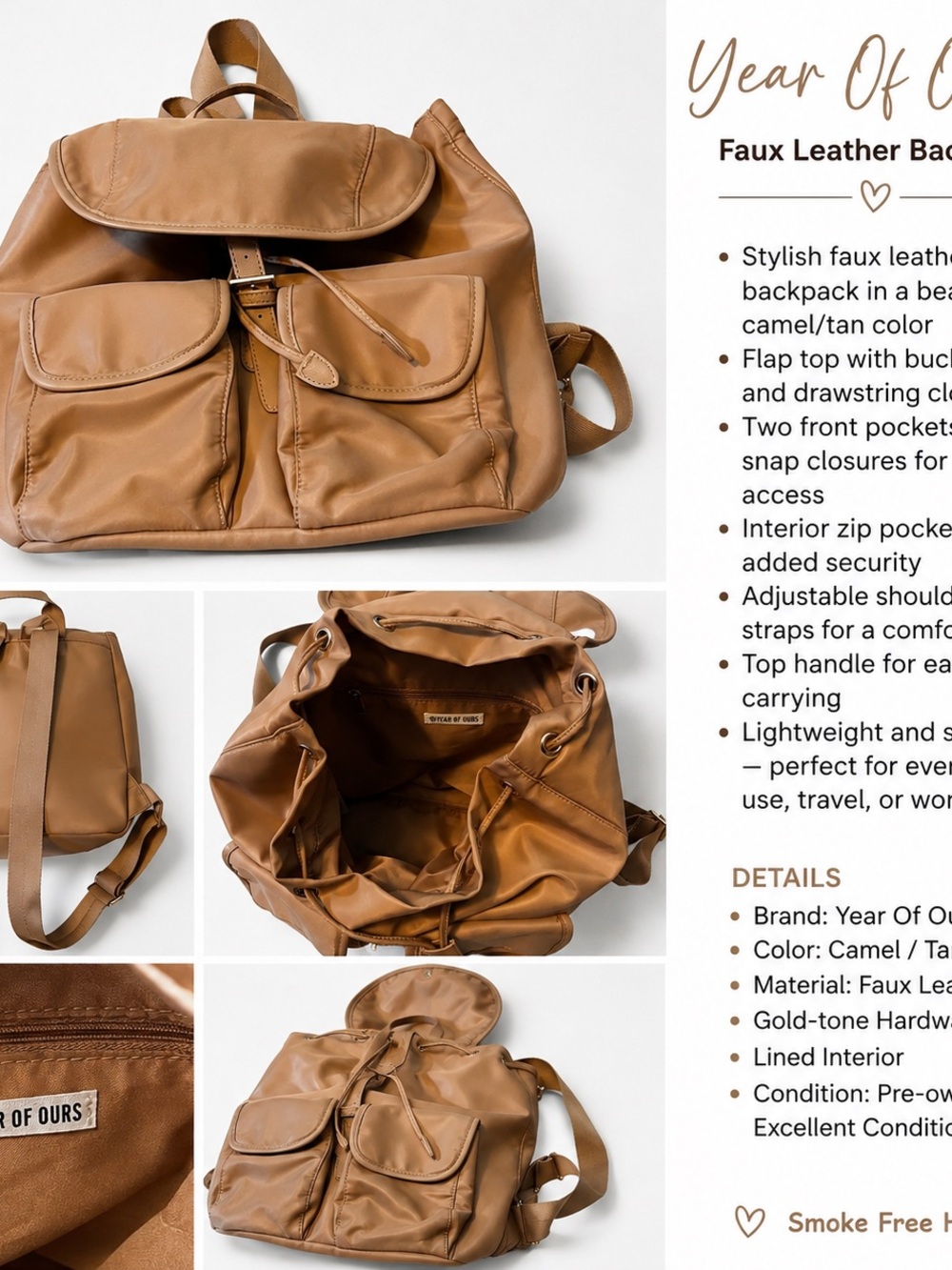 Year of Ours Camel Faux Leather Backpack - Tan
